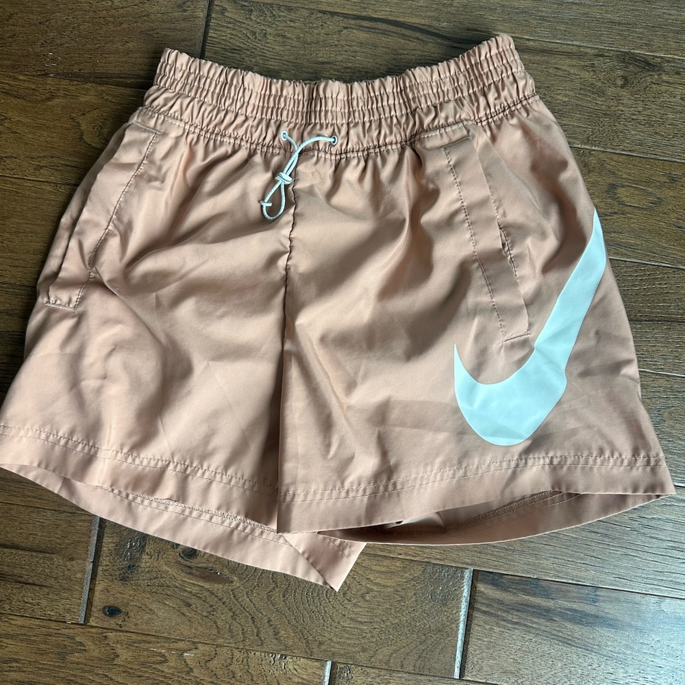 Nike Women's Athletic Shorts in Tan with White Swoosh